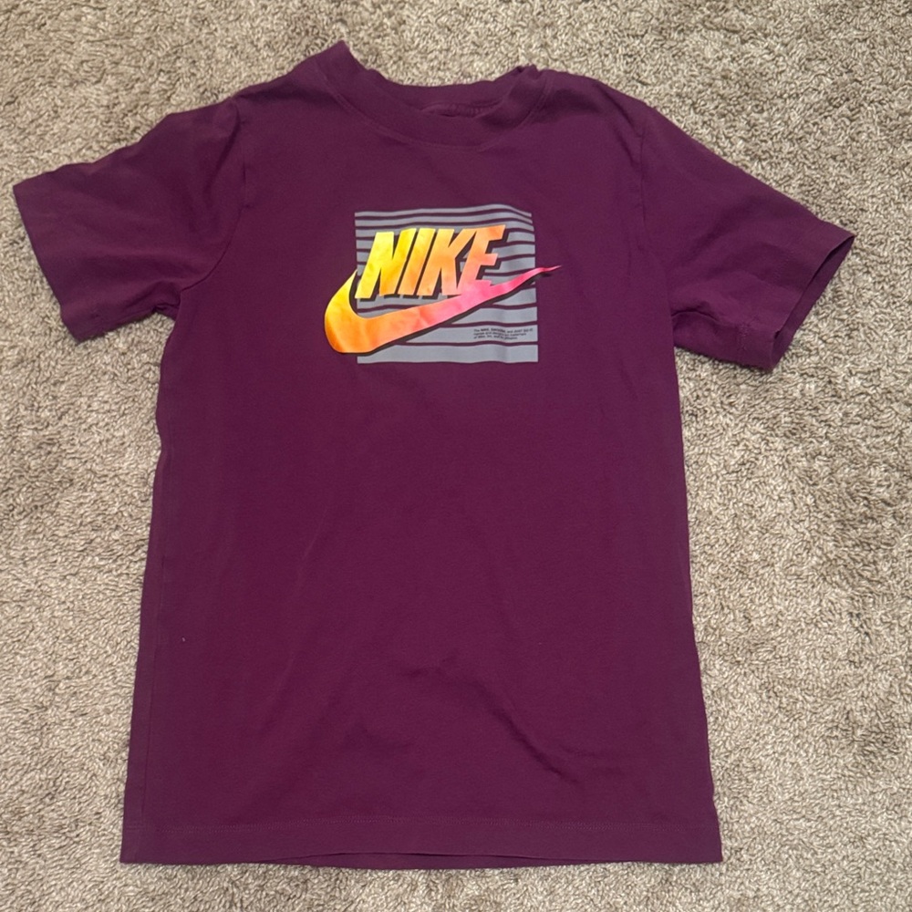 Nike Maroon Tee with Orange Logo, youth M